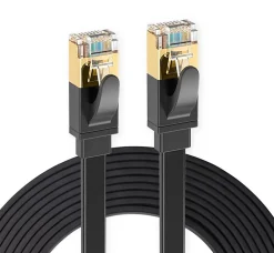 Elfcam-shop Elfcam - 10m Câble Ethernet RJ45 Cat7 Flat Noir, 10Gbps 600MHz, Cuivre, SFTP, Anti-Bruit, PC, Modem, Routeur