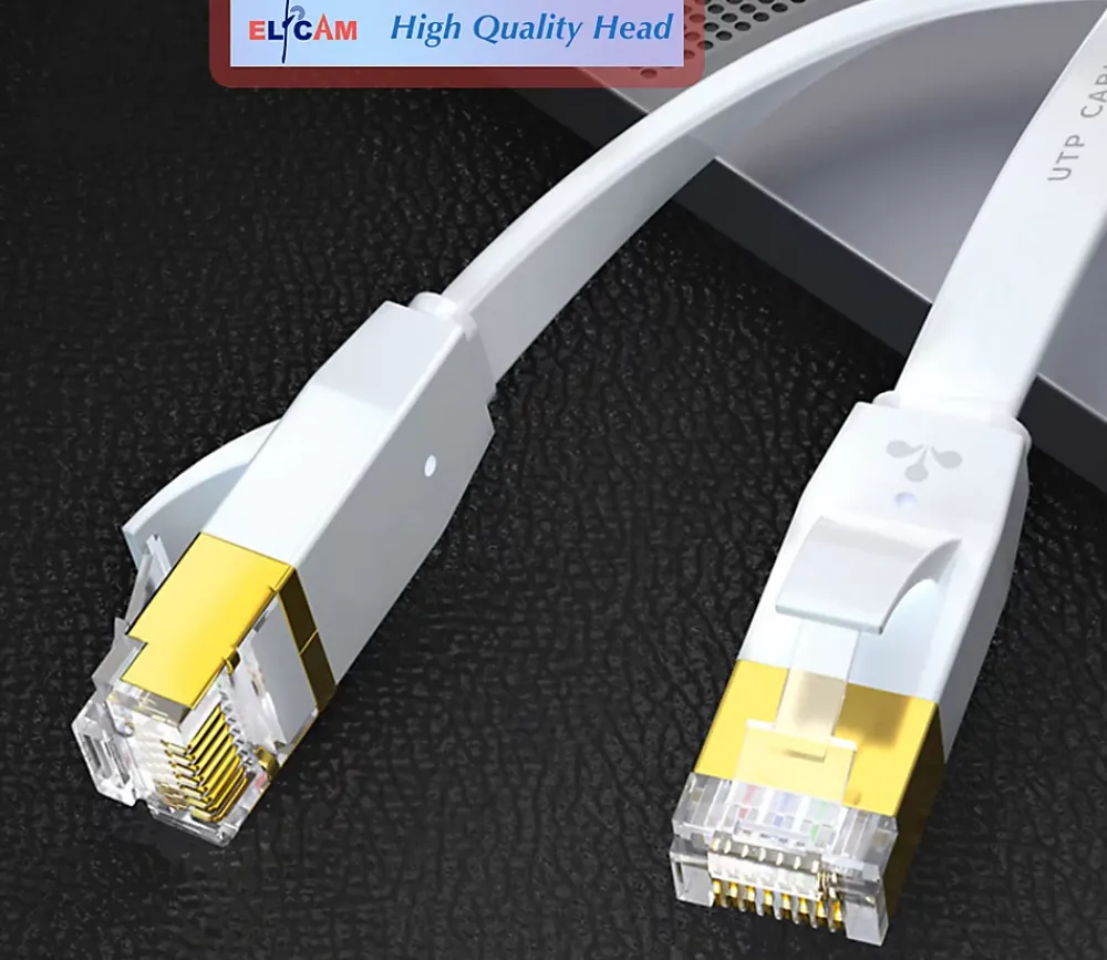 Elfcam-shop Câble Et Connectique Réseau-Elfcam - 12m Câble Ethernet RJ45 Cat7 Flat Blanc, 10Gbps 600MHz, Cuivre, SFTP, Anti-Bruit, PC, Modem, Routeur