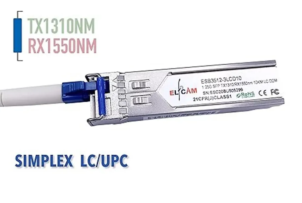 Elfcam-shop Elfcam - Module SFP BIDI 1,25 Gbps LC/UPC Monomode, DDM, 10 km, TX 1310/RX 1550, Compat. Cisco/Huawei/D-Link