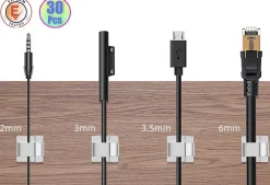 Elfcam-shop Elfcam - 30x Clips Câble Adhésif Ethernet, Blanc 8.0mm, Maison/Bureau, Attache Fil (Lot de 30)