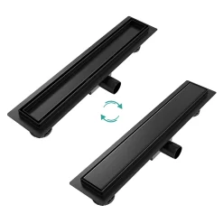 EMKE Caniveau de Douche 60 cm, Acier Inoxydable, Siphon de Sol 2 en 1 avec Filtre à Cheveux, Finition Noire
