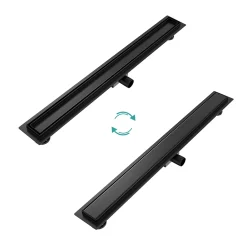 EMKE Evacuation De Douche-Caniveau de Douche 70 cm, Acier Inoxydable, Siphon de Sol 2 en 1 avec Filtre à Cheveux, Finition Noire