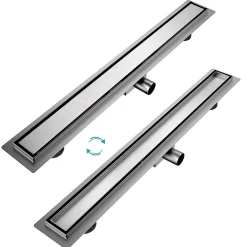 EMKE Siphon de douche linéaire, 80x7 cm, inox brossé SUS304, double installation