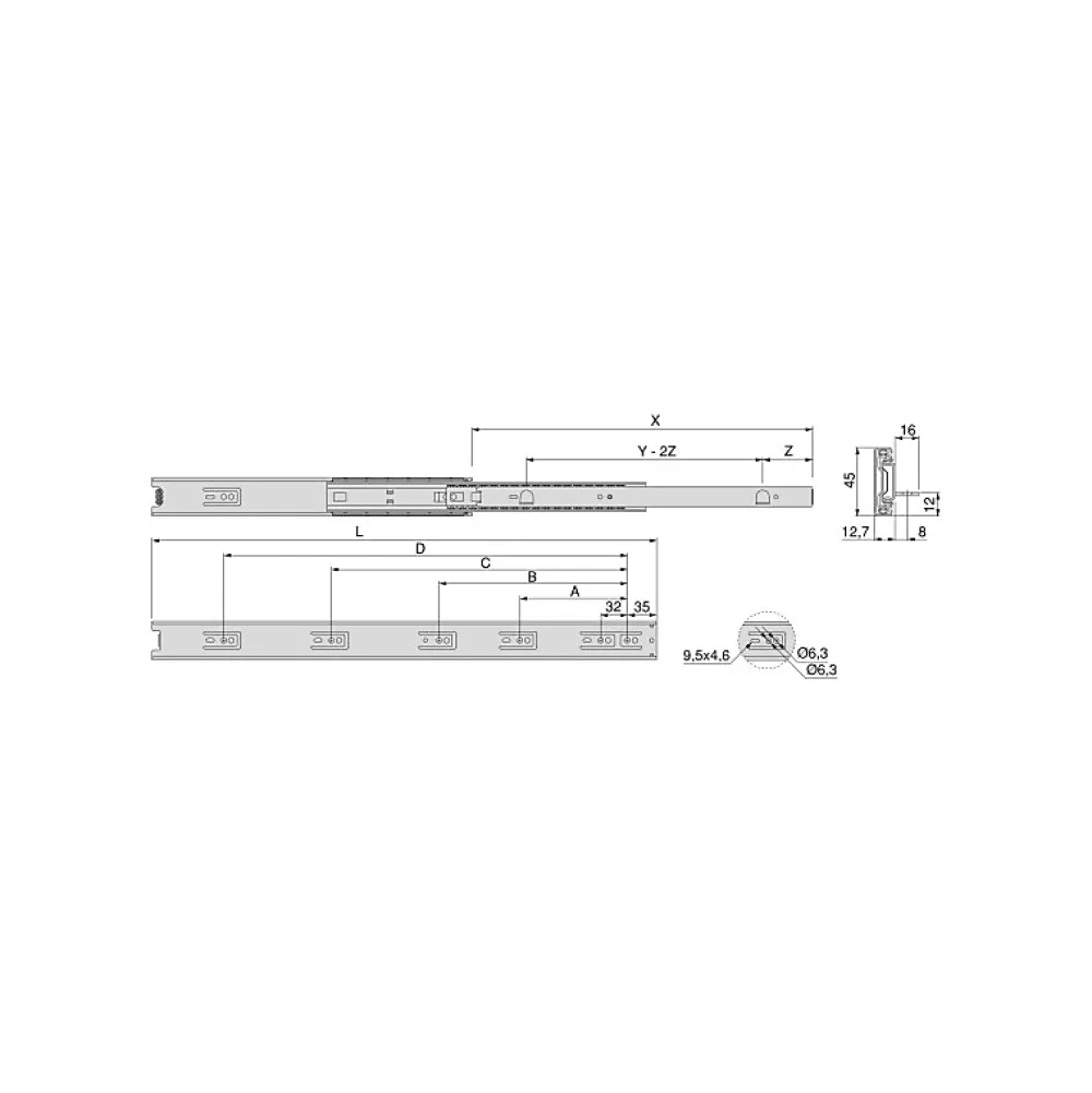 Compas, Coulisse Et Coulisseau-Emuca Jeu de coulisses à billes à sorties totale avec supports, hauteur 45mm, longueur 350mm, Acier, Zingué