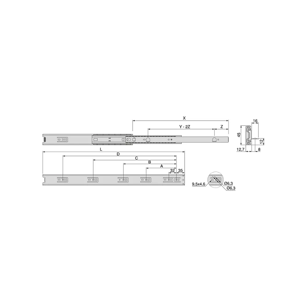 Compas, Coulisse Et Coulisseau-Emuca Jeu de coulisses à billes à sorties totale avec supports, hauteur 45mm, longueur 350mm, Acier, Zingué