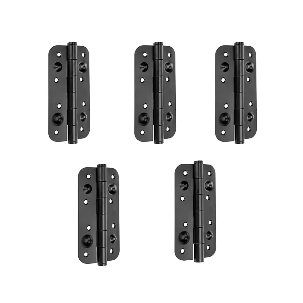 Emuca Charnière D'Ameublement-Lot de 5 charnières de porte de sécurité, 150x80mm, charnières anti-dégondage à bords arrondis, sans garniture, Acier, Noir