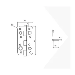 Emuca Charnière D'Ameublement-Lot de 5 charnières de porte de sécurité, 150x80mm, charnières anti-dégondage à bords arrondis, sans garniture, Acier, Noir