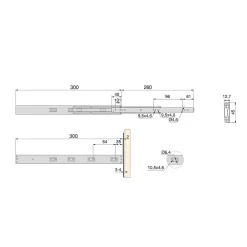 Compas, Coulisse Et Coulisseau-Emuca Lot de 5 jeux de coulisses pour tiroirs, roulement à billes, hauteur 45mm, profondeur 300mm, à sortie totale, avec push,