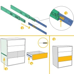 Compas, Coulisse Et Coulisseau-Emuca Lot de 5 jeux de Coulisses pour tiroirs, roulement à billes, hauteur 45mm, profondeur 550mm, sortie totale, fermeture