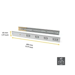 Compas, Coulisse Et Coulisseau-Emuca Lot de 5 jeux de coulisses pour tiroirs, roulement à billes, hauteur 45mm, profondeur 350mm, à sortie totale, avec push,