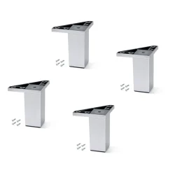 Emuca Lot de 4 pieds pour meuble Alumix 1, hauteur 100mm, Plastique, chromé