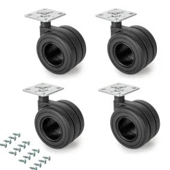 Emuca Pied De Meuble-Lot de 4 roulettes Hole avec plétine de montage, diamètre 65mm, Acier, Peint en noir et Plastique