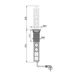 Emuca Boîte De Dérivation-Multiconnecteur élevable Vertikal A+C, EU, Peint en aluminium, Plastique et Aluminium.
