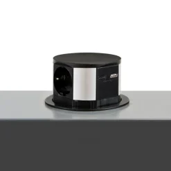 Emuca Boîte De Dérivation-Multiconnecteur Vertikal Push diamètre 100mm, 3 prises de type Schuko, 1 USB type A, 1 USB type C, Acier et Plastique, Peint