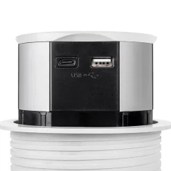 Emuca Boîte De Dérivation-Multiconnecteur Vertikal Push diamètre 100mm, 3 prises de type Schuko, 1 USB type A, 1 USB type C, Acier et Plastique, Peint