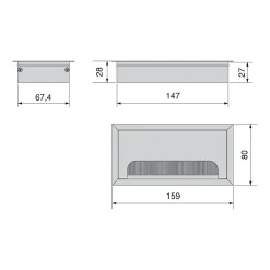 Emuca Range-Fil Et Cache-Fil|Range-Fil Et Cache-Fil-Passe-cables pour table Quadrum, rectangulaire, 159x80mm, à encastrer, Aluminium, anodisé mat