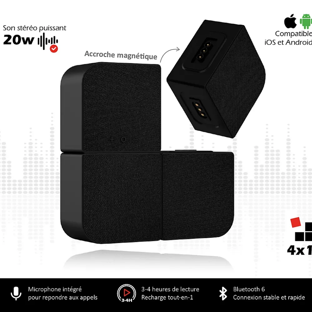 Kyf Enceinte, Écouteur Et Casque-Enceintes Bluetooth Modulables 4 en 1 20W RMS