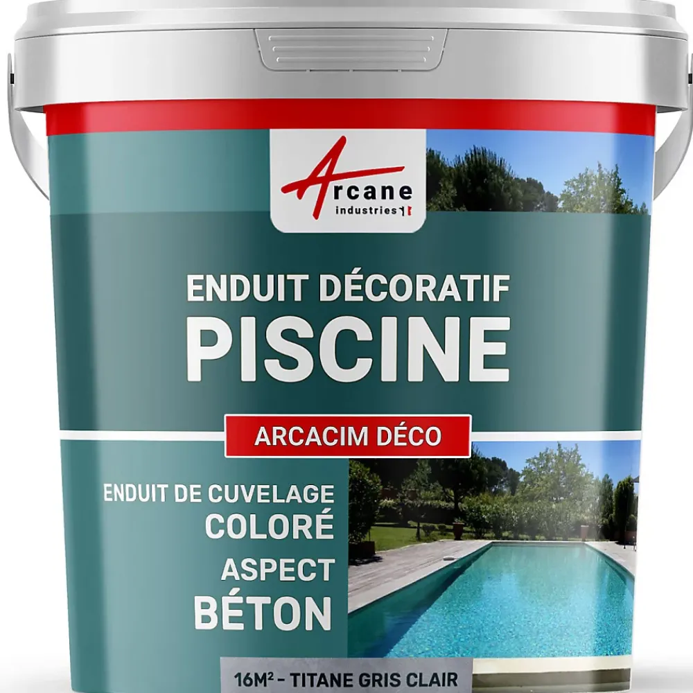 Arcane Industries ENDUIT DE CUVELAGE PISCINE FINITION BETON CIRE - ARCACIM DECO Titane Gris Clair - 16 m² -