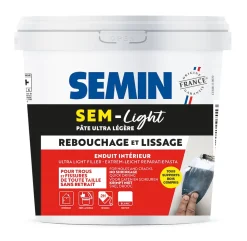 Semin Enduit de Rebouchage Allégé pour Trous et Fissures Importants, Sem-Light , Intérieur, Seau de 5 L