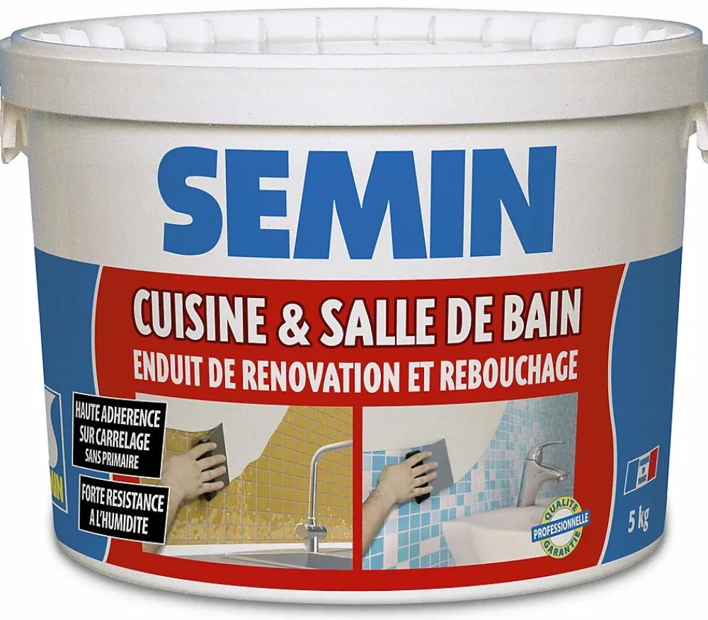Semin Enduit de Rebouchage Cuisine et Salle de Bains , Seau de 5 kg
