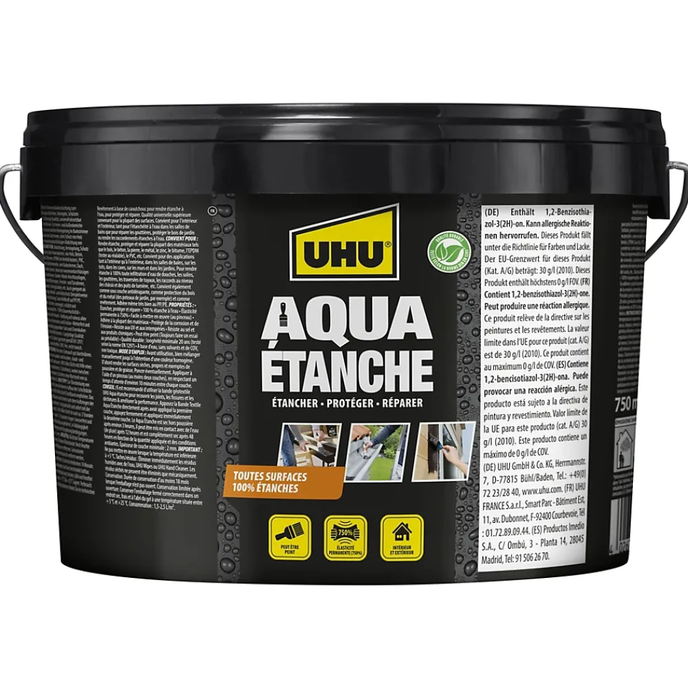 UHU Etanchéité Des Fondations|Etanchéité Du Mur Intérieur-Enduit d'étanchéité noir Aqua étanche, seau de 2,5L