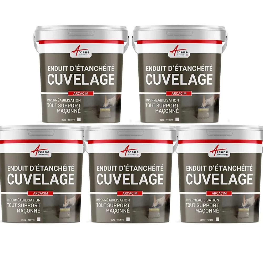 Arcane Industries Enduit Hydrofuge pour support maçonné - ARCACIM Gris - Offre Spéciale : 5 x 25 Kg -