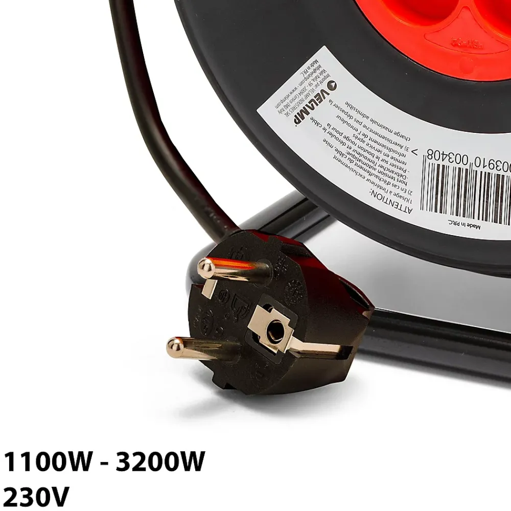 Velamp Enrouleur Électrique-Enrouleur bricolage, 4 prises, 15 mètres, 3G1.5mm2, NF
