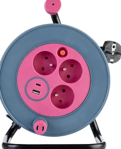 Zenitech Enrouleur bricolage 3 prises + 2 USB-A/C - Rose -