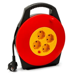 Velamp Enrouleur de câble domestique 4 prises Schuko standards, câble H05VV-F3G1.0MM2, 10M ,CE