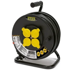 Stak Enrouleur de câble électrique professionnel, 4 prises et fiche Schuko, H07RN-F3G1.5MM2, 25M , GS (TUV), IP44.