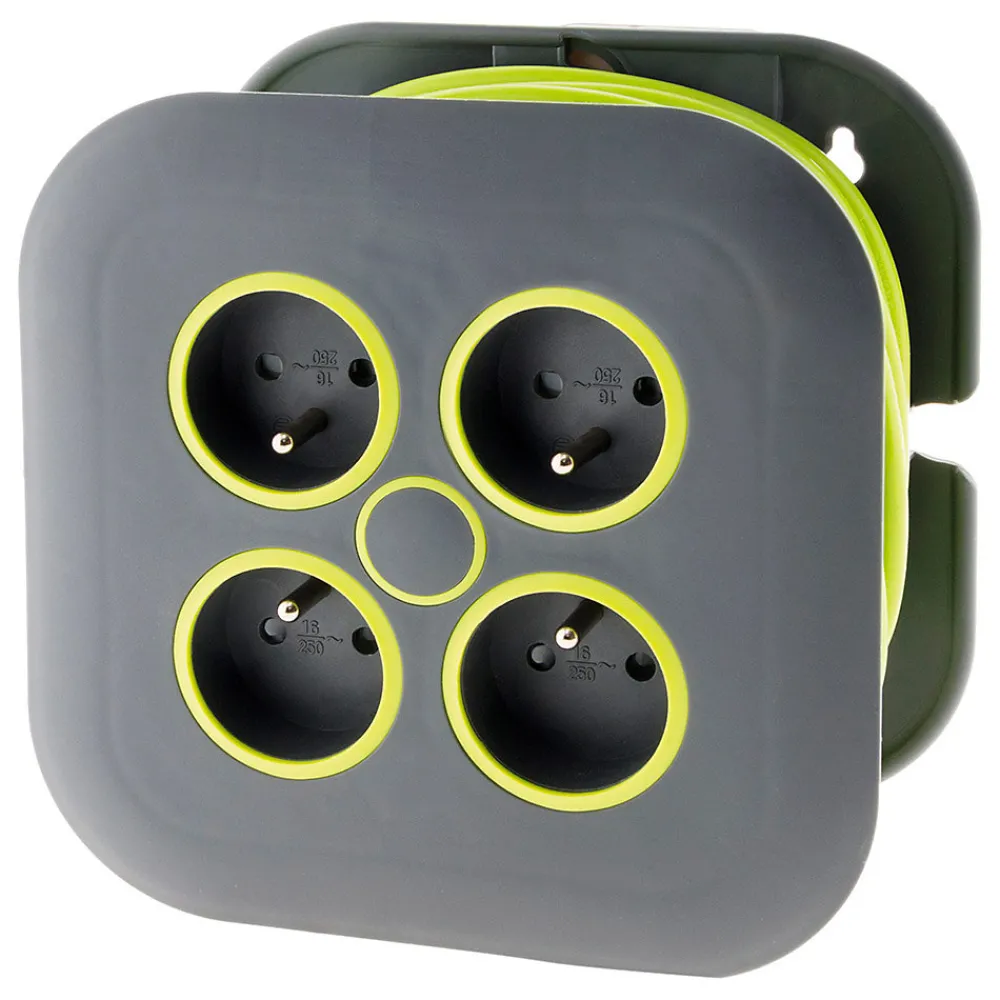 Zenitech Enrouleur Électrique-Enrouleur domestique 4 x 2P+T - 7m - vert