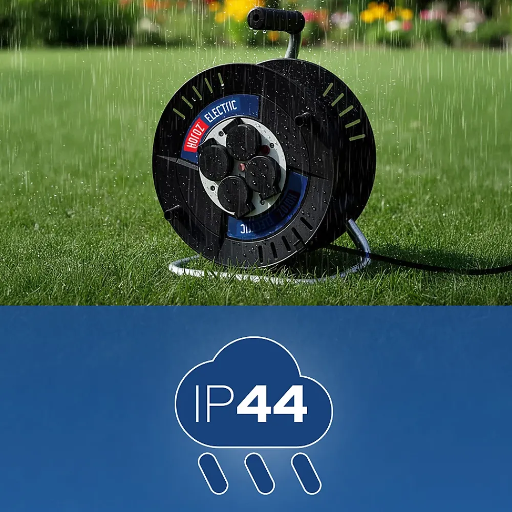 Horoz Electric Enrouleur Électrique-Enrouleur électrique 20 m, 4 prises, type E, 3x1,5 mm², IP44 - rallonge pour jardin et atelier HOROZ
