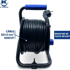 Keli France Enrouleur M 3G1.5 IP20 avec 4 Prises à Clapet, Robuste et Idéal pour Usage Intensif en Intérieur