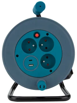 Zenitech Enrouleur Électrique-Enrouleur 12m 3 prises + 2USB - bleu -