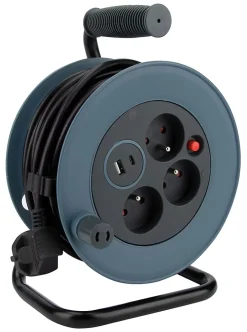 Zenitech Enrouleur Électrique-Enrouleur 12m 3 prises + 2USB - gris -