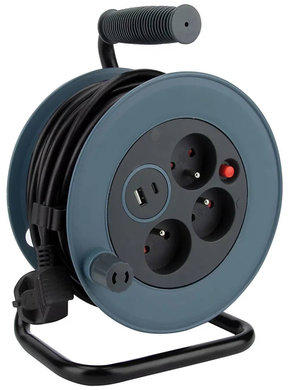 Zenitech Enrouleur Électrique-Enrouleur 12m 3 prises + 2USB - gris -