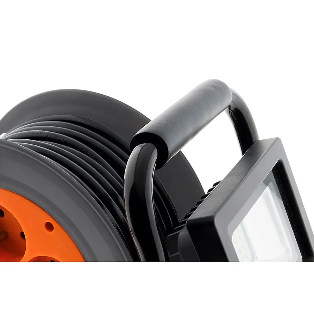 Zenitech Enrouleur Électrique-Enrouleur 4 prises + projecteur LED 15m