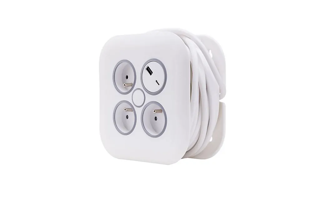 Zenitech Enrouleur 3 prises + 2 USB-A/C -