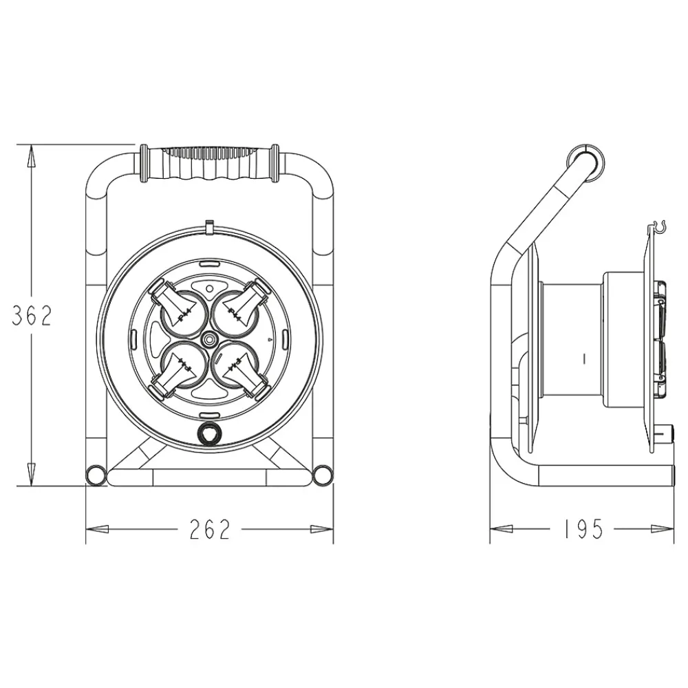 Arcotec Enrouleur Électrique-Enrouleur PRO de chantier 3G2.5 25m IP44 platine fixe (anti twist) - câble H07RN-F- 4 prises 16A - garantie 2 ans