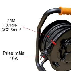 Arcotec Enrouleur Électrique-Enrouleur PRO de chantier 3G2.5 25m IP44 platine fixe (anti twist) - câble H07RN-F- 4 prises 16A - garantie 2 ans