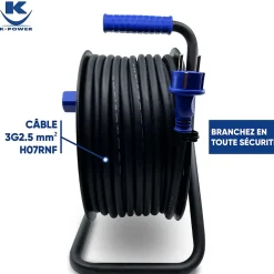 Keli France Enrouleur Pro M 3G2.5 IP44 avec 4 Prises à Clapet pour Usage Intensif en Intérieur & Extérieur