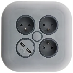 Zenitech Enrouleur 3 x 2P+T + 2x USB - 7m - gris -