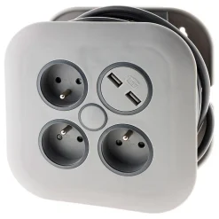 Zenitech Enrouleur 3 x 2P+T + 2x USB - 7m - gris -