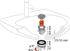 Wirquin Ensemble bonde et siphon de lavabo Nano 6.7 Sortie Ø32 mm - 1/4 de tour