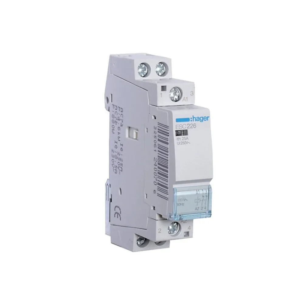 Hager Esc226 Contacteur Modulaire De Puissance 2nf - 25a - Bobine 230 Vac - Bornes à Vis - 1 Module