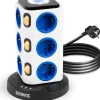 Duronic Multiprise-ET12L Tour multiprise 12 prises 3680W 13A 3x USB-A Veilleuse tactile Câble 1,8m Parasurtenseur protection surtension