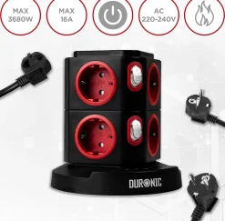 Duronic ET8W Tour multiprise 8 prises 3680W 13A 3x USB recharge sans fil Câble 1,8m Parasurtenseur protection surtension