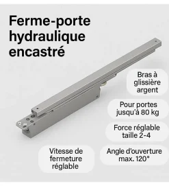 Autres Ferme porte hydraulique encastré et Reversible DOM Insert 7500 bras glissière EN2 à EN4 80kg