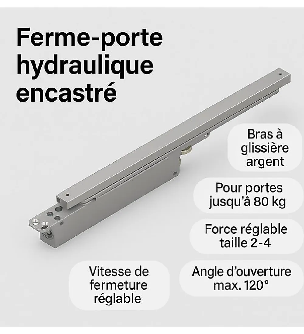 Autres Ferme porte hydraulique encastré et Reversible DOM Insert 7500 bras glissière EN2 à EN4 80kg