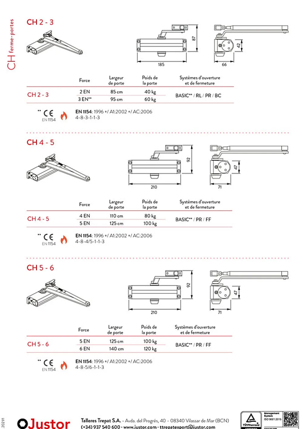 Hardwarexchange Ferme portes haute performance premium, Force réglable de 4 à 5, corps en Aluminium argent.